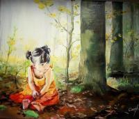 Children - Alone In The Forest - Oil On Canvas